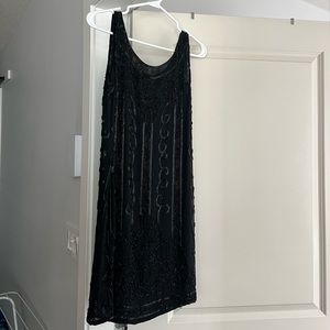 DKNY Black Silk Beaded Cocktail Dress